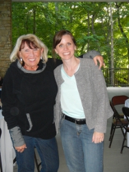 Cathy Patus and Ronda Purdy pose at a cookout